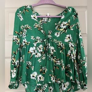 Lucky Brand Green Floral Blouse